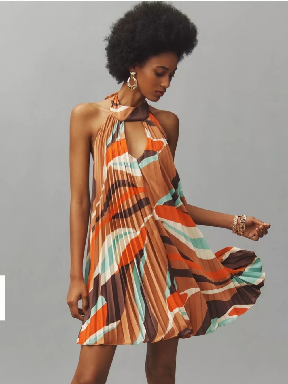 Anthropologie Hutch Brown, Mint & Orange Halter Mini Dress Size Large NWT